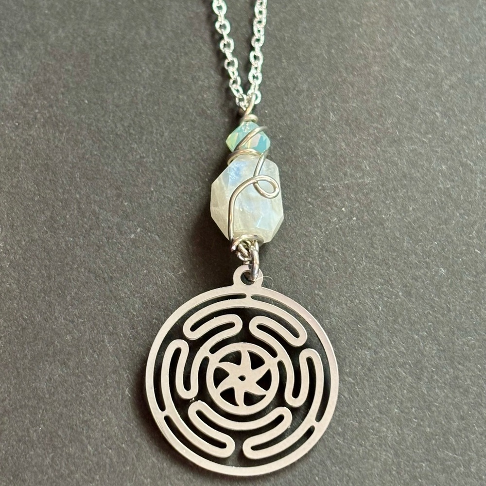 Silver goddess Hecate Pendant Necklace with moonstone Crystal accents